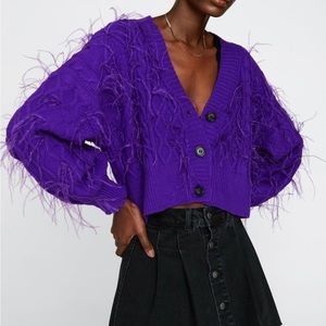 Premium Cable Knit Faux Feather Cardigan- Nasty Gal